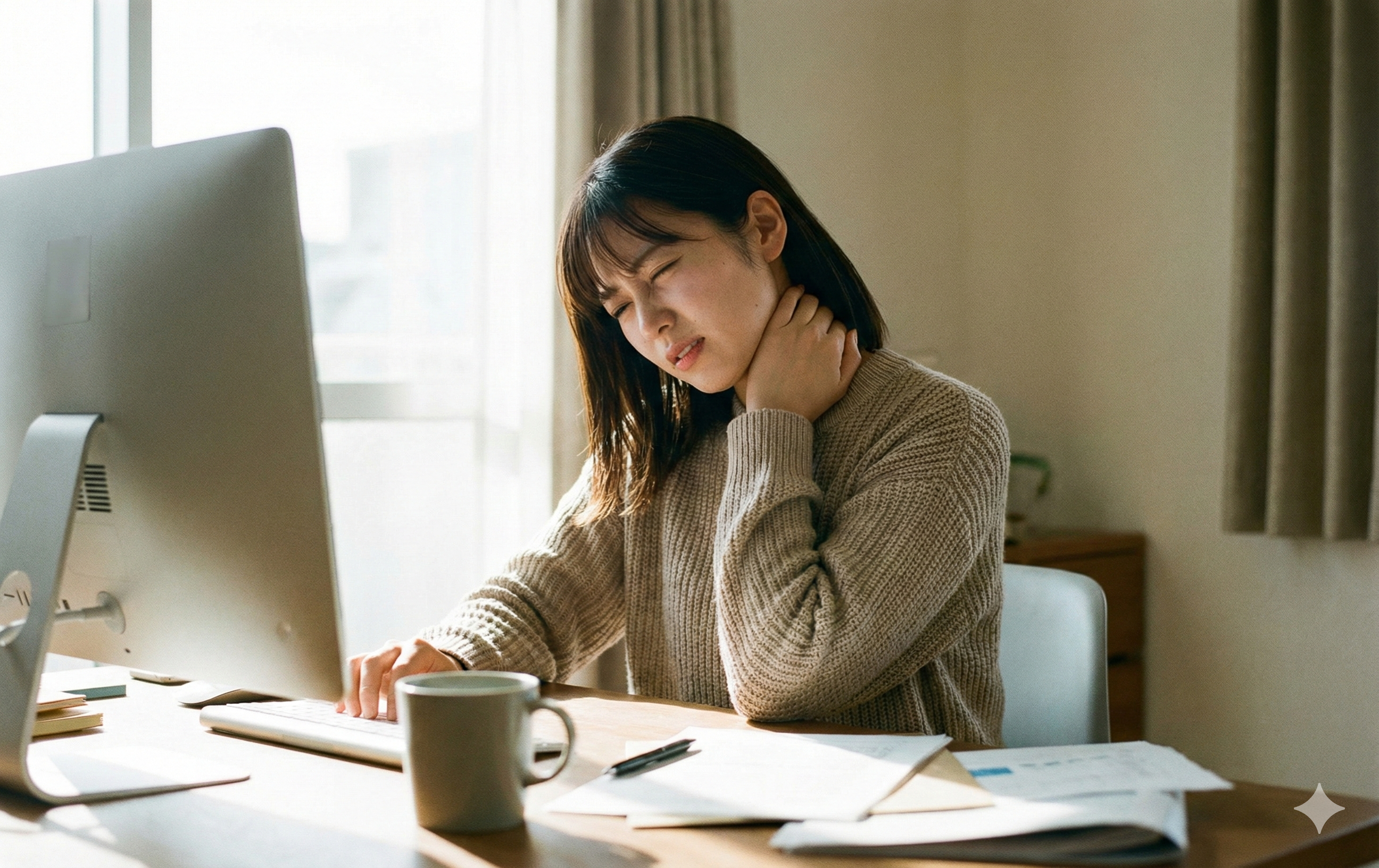 デスクワークで肩こりに悩む人